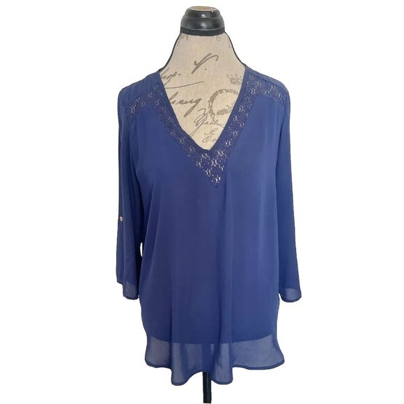 Papermoon Tops - Papermoon Blouse Size XL Womens Blue Sheer Evening Night Out Crochet Office Wear
